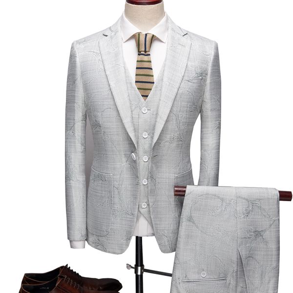 

2019 high-end men jacquard suits male 3-piece sets fashion business banquet wedding mens suit jacket with vest and pants, White;black