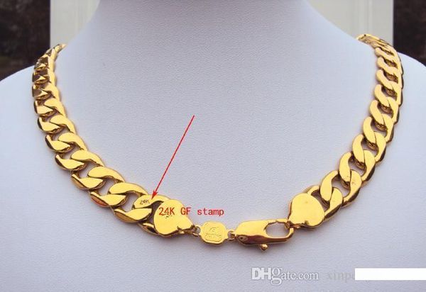 

heavy 108g 24k stamp real yellow gold 23.6inch men's necklace 12mm curb chain jewelry permanent classic packaged with gift b, Silver