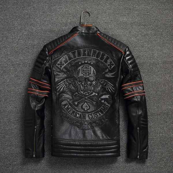 

2019 new men's cowhide embroidered jacket, Black