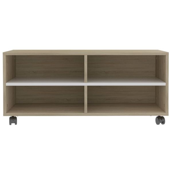 

tv cabinet with white agglomerated wheels and sonoma 90x35x35cm living room furniture