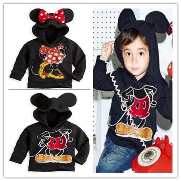 

kids baby boys girls clothing 3d ear hoodies coats sweaters 1-6y, Black