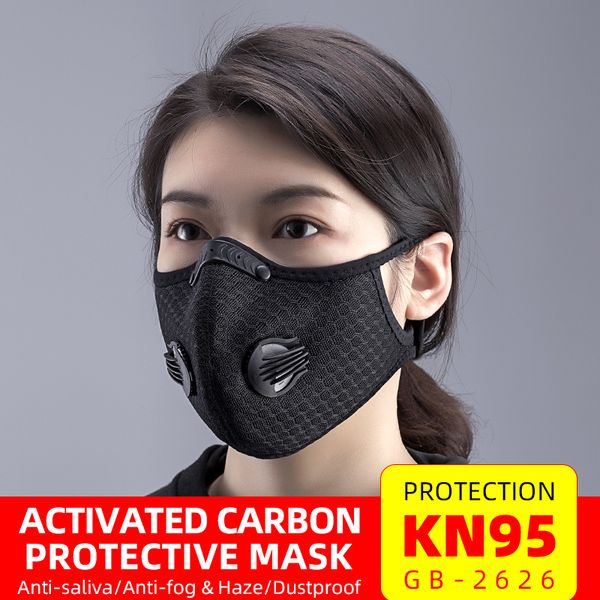 

rockbros kn95 cycling face mask anit-fog breathable dustproof respirator sport face mask protection anti-splash dust filter, Black
