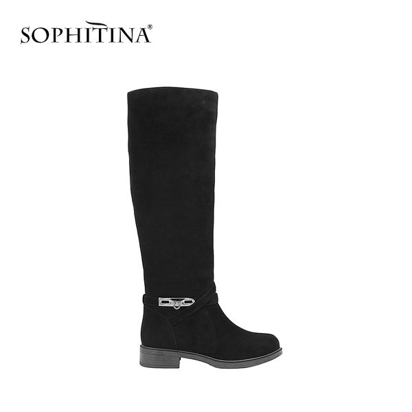 

sophitina brand knee-high boots low heels metal decoration handmade genuine leather boots solid elegant party women's shoes b34, Black