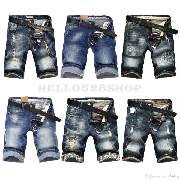 

28-40 summer hole denim shorts motorcycle biker jeans men's pants designer large size cowboy stretch tide slim straight, White;black