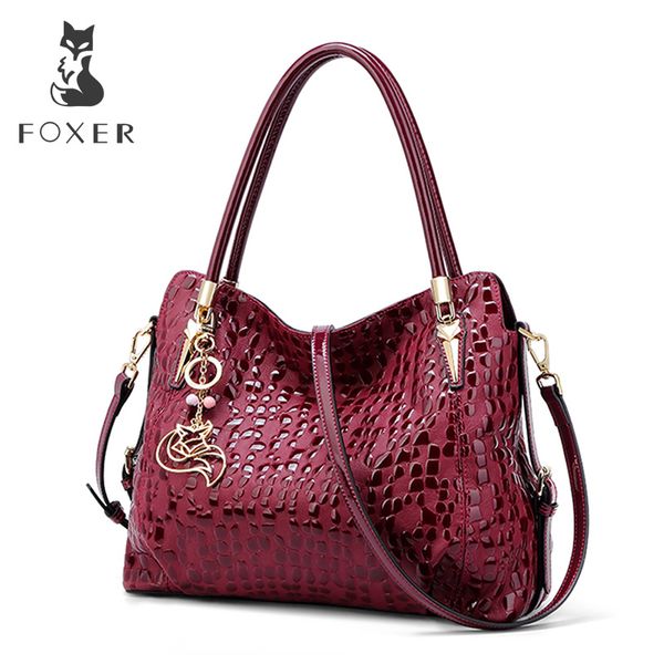

foxer women genuine leather handbags solid message bags for female hign quality purse lady fall winter bag commute totes