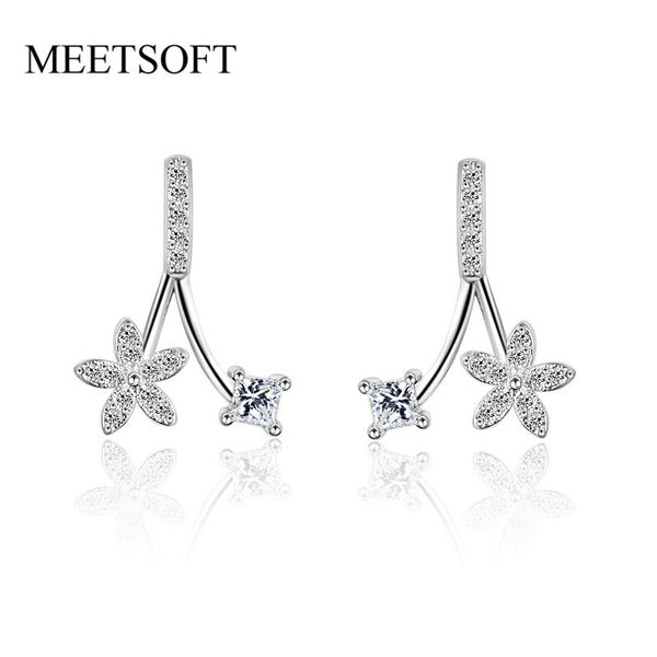 

meetsoft 925 silverÂ prevent allergy fashion stud earrings for women design trendy removable flower white crystal jewelry gift, Golden;silver