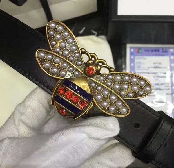 

Selling new men women black belt genuine leather bu ine belt pure color belt bee pattern buckle belt for gift, Black;brown