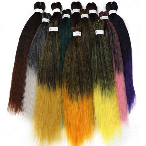 

wholesale plain color easy braiding hair soft yaki synthetic crochet braid hair extension stretched 2 tone ez braid, Black