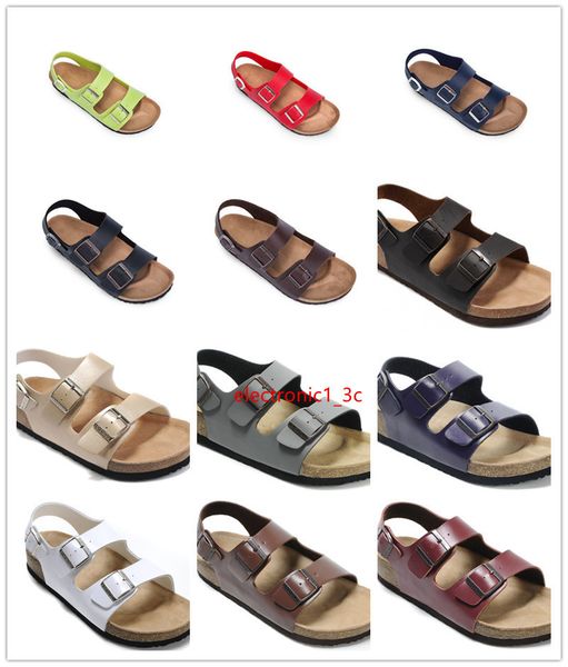 

24 colors new brand brik arizona summer beach men women flats cork sandals casual slippers with buckle open-toed genuine leather shoes
