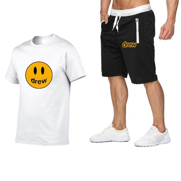 

fashion t-shirt shorts set men summer 2pc tracksuit+shorts sets beach mens casual tee shirts set sportswears, Gray