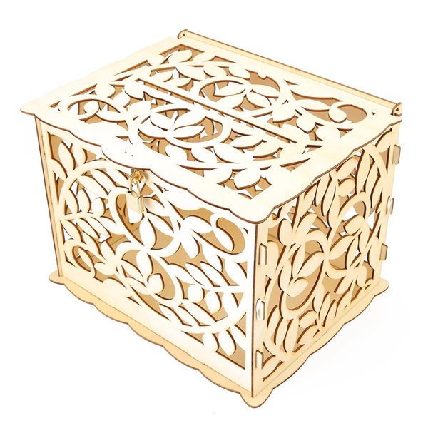 

hollow carving wooden diy wedding decoration supplies card money box craft