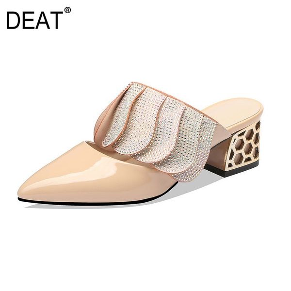 

deat] 2019new spring summer sharp toe shallow patent leather crstal outside high heels slippers women shoes fashion tide 10c726, Black