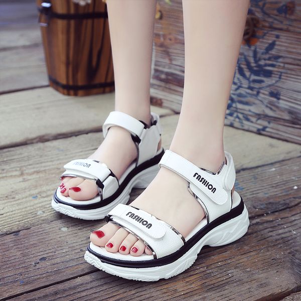 

2020 sandals black shoes for women wedge med clear heels all-match espadrilles platform women's beige on medium summer