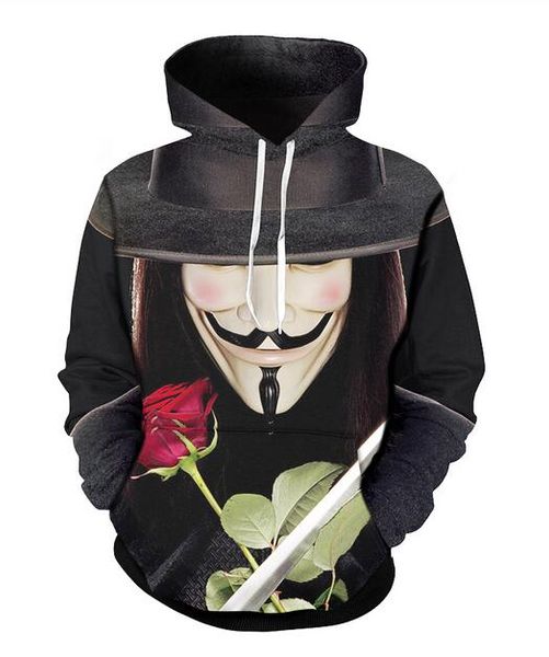 Felpe con cappuccio da uomo firmate per donna uomo coppie felpa amanti 3d V per Vendetta felpe con cappuccio cappotti pullover con cappuccio magliette abbigliamento M0244