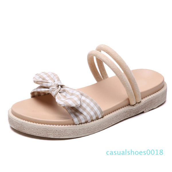 

2019 sweet summer new style cool shoes versatile students slip shoes double purpose bow women's flat outer wear sandals c18, Black