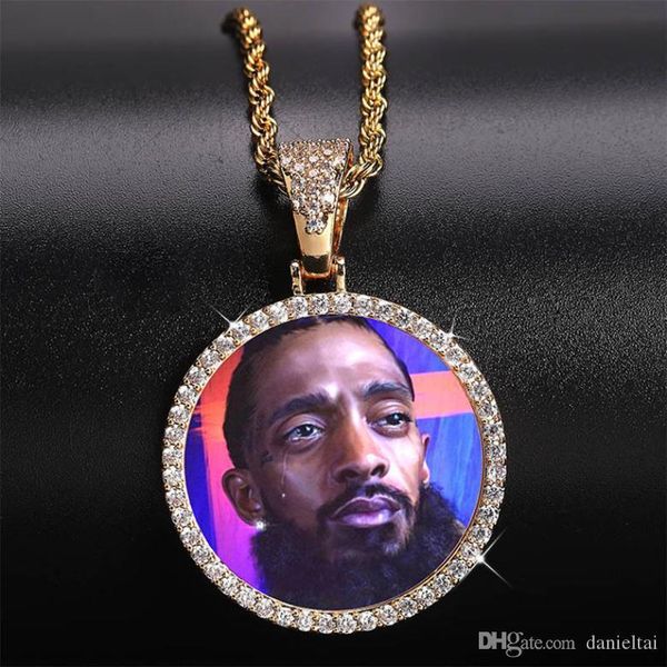 

customized ps necklaces jewelry fashion 18k gold plated circle memory pendant necklace bling zircon paved hip hop necklaces ln129, Silver