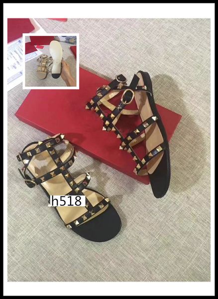 

high-quality original box design popular women's flat rivet espadrilles shoes casual sandals leather flat slipperssize 38, Black