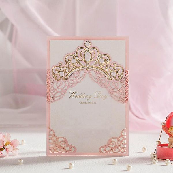 

wishmade pink red laser cut wedding invitations cards with hollow flora design for engagement bridal shower printable cw6072