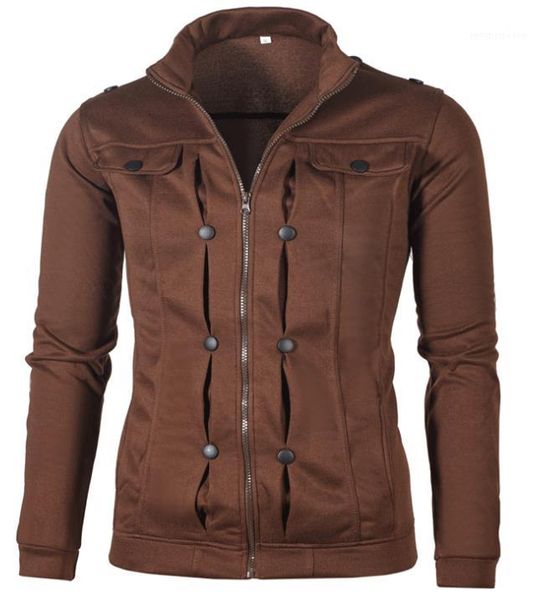 

толстовки тонкий стенд воротник с длинным рукавом мужские куртки повседневная мужская дизайнерская одежда пуговицы украшения мужские, Black;brown