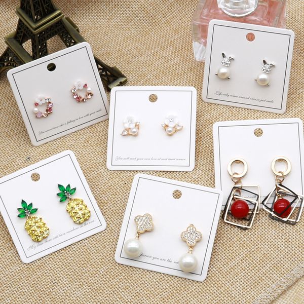 

100pcs/lot fashion jewelry earrings display paper cards 5x5cm concise view cute ear studs packing labels white kraft han tags, Pink;blue