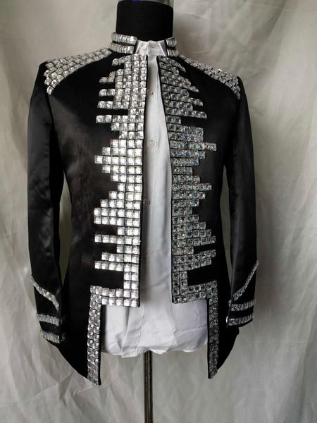 

luxury customs making rhinestone square beading sewing black beading jacket club/show/red carpet/tuxedo jacket, White;black
