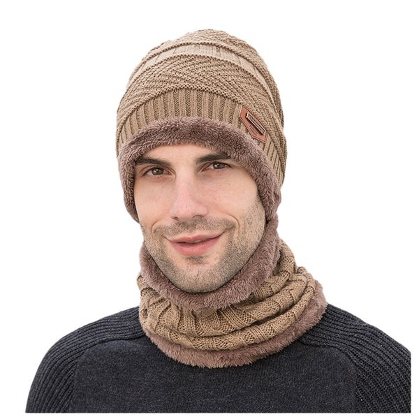 

knitted hat men's autumn winter wool caps men winter scarf hat set woman balaclava beanie two-piece ladies hats caps wholesale