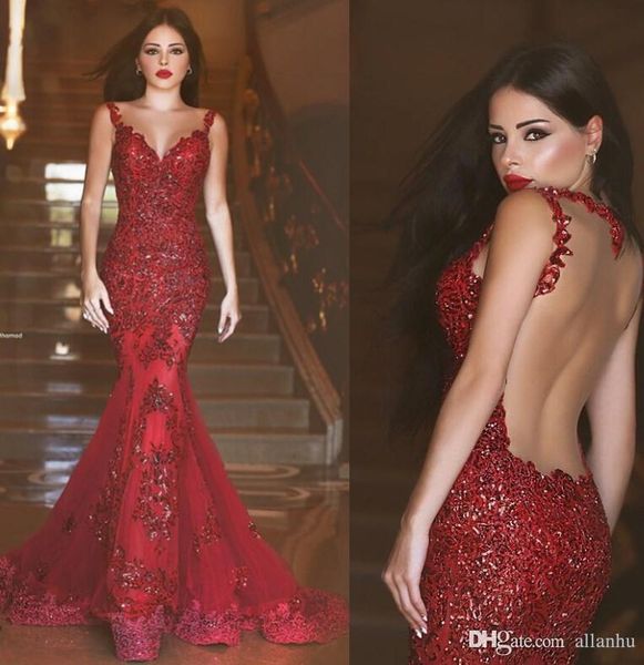 

sparkly dark red sequins mermaid prom dresses sheer neck illusion back sweep train 2019 custom made lace applique formal evening wear, Black
