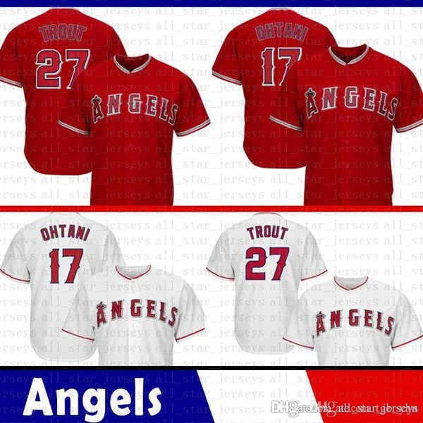 

Los Angeles Baseball Jerseys Angels 27 Mike Trout Red White 17 Shohei Ohtani Jersey Mens Adult SIZE M-XXXL