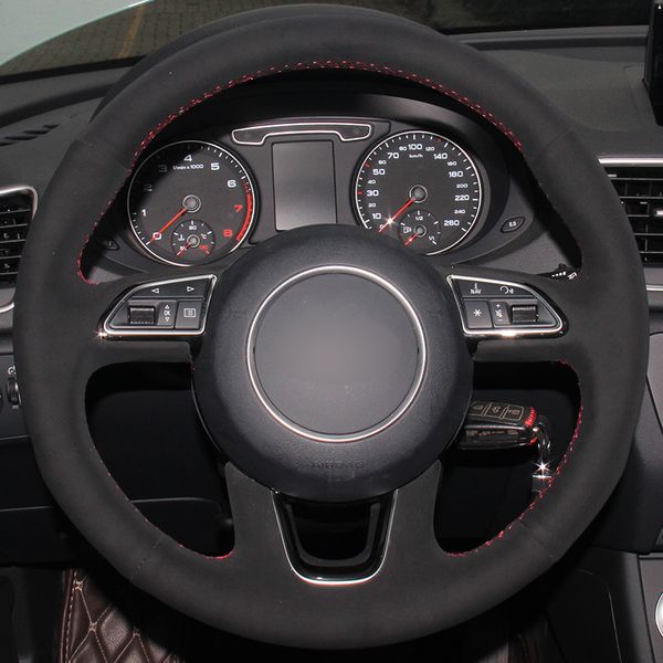 

black suede car steering wheel cover for audi q3 q5 2013 2014 2015