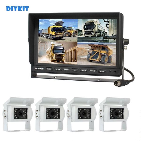 

diykit 4ch 10.1" 4 split quad display rear view car monitor + night vision rear view led car camera waterproof for truck bus