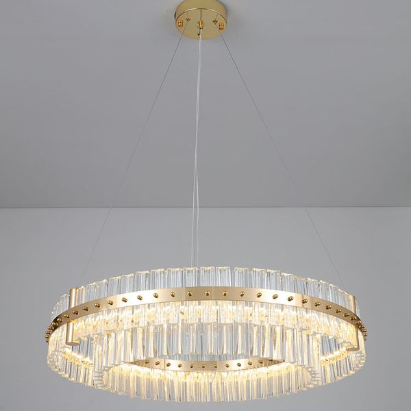 Lampadario moderno di lusso Illuminazione per soggiorno Due anelli Lampade a LED in cristallo Oro-bronzo Decorazioni per la casa Cristal Lustres 90-260V
