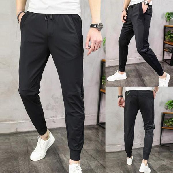 

hip hop casual men's pants, tight pants, sweatpants, streetwear, side stripe men's fashion running pants man, Black
