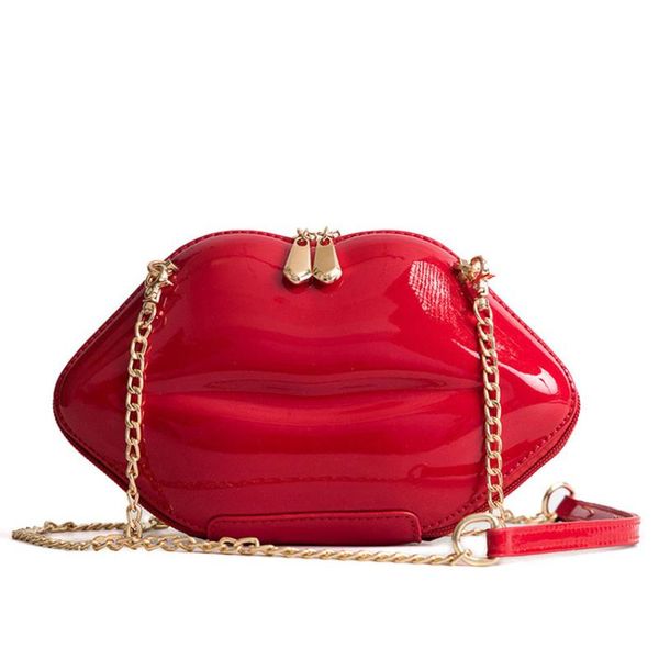 

2018 women red lips clutch bag ladies pu leather chain shoulder bag bolsa evening lips shape purse