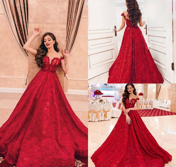 

2019 red prom dresses off the shoulder sweep train lace appliqued evening gowns a line robes de soirÃ©e formal dress, Black