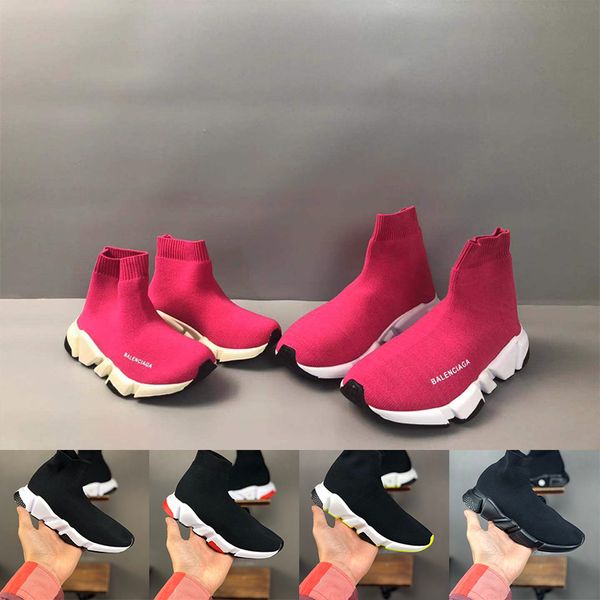 

balenciaga 2020 дети мода ботильоны speed ​​stretch mesh дизайнер кроссовки speed ​​knit носок mid-top sneakers speed ​​trainer детей ребено, Black;grey