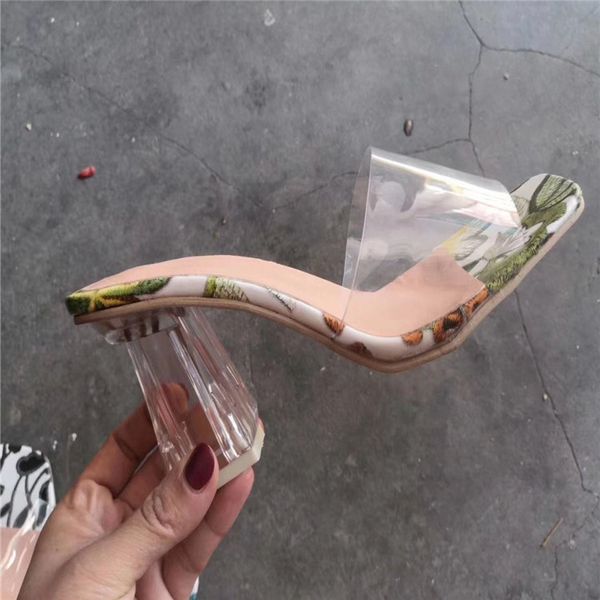 

mhyons pvc transparent slippers open toes serpentine high heel crystal women's shoes transparent high heels 7cm slippers, Black