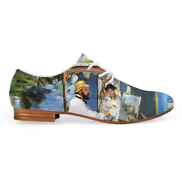 

new arrival synthetic leisure leather men lace-up shoes horse and nature painting art print oxfords shoes man platform, Black
