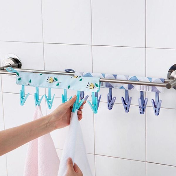 Viagem Essentials Banho Racks Cloth Hanger viagem Clothespin portátil Folding pano Meias Secagem Hanger com 6 clipes LX2197