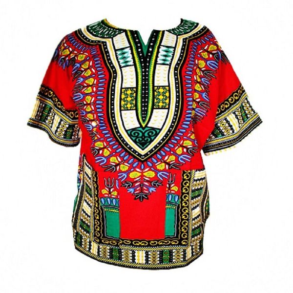 

fast shipping) dashiki fashion design african traditional printed 100% cotton dashiki t-shirts for (made in thailand, Red