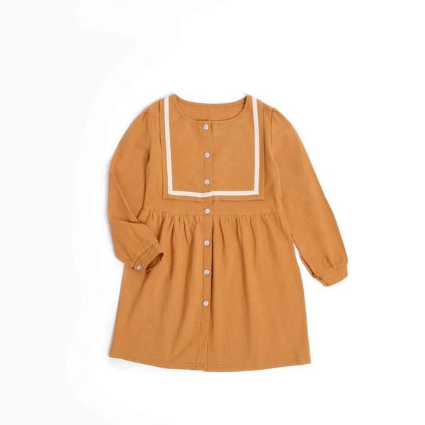 

long sleeve children's dress cotton casual girls round neck dress spring autumn, Red;yellow