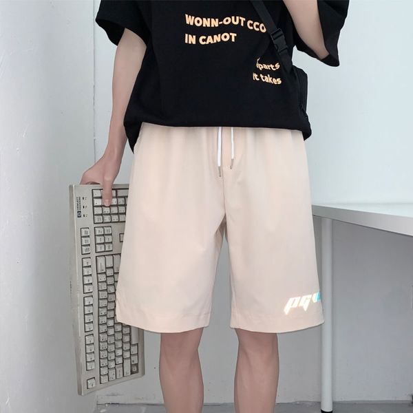 

shorts men summer printed five-point male ins trend reflective shorts male students loose casual hong kong version pants, White;black