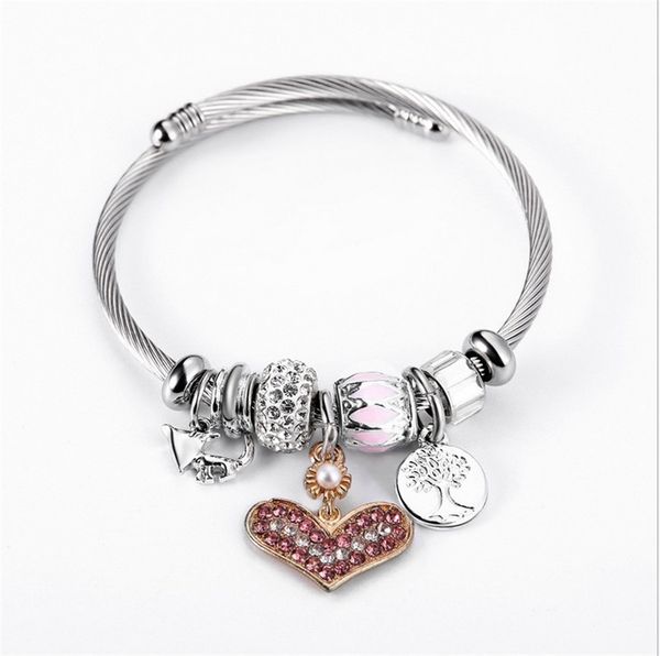 

европейский серебряный форме сердца подвеска бисер регулируемые браслеты браслеты с хрустальные бусины шарм глазурь для женщин diy ювелирные, Black