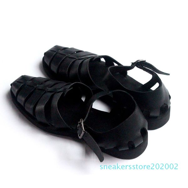 

итальянский классические мужские лето гладиатор пляж сандалии лодыжки пряжки плетение выдалбливают коровы натуральной кожи обувь крупноразме, Black