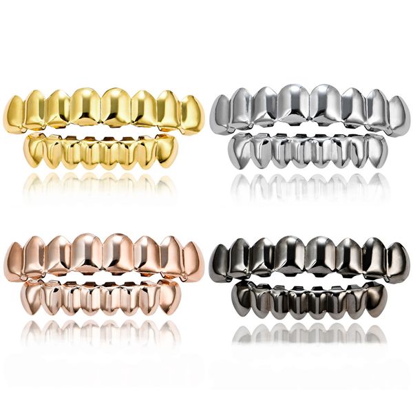 

european and american hiphop hip hop gold tooth cover upper teeth 8 lower teeth 8 real gold electroplated 18k gold hip hop tooth cover whole, Silver
