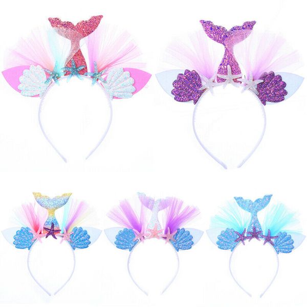

cute fashion hair hoop party costume head accessories kids mermaid tail headband starfish hairband hair hoop lace bling party