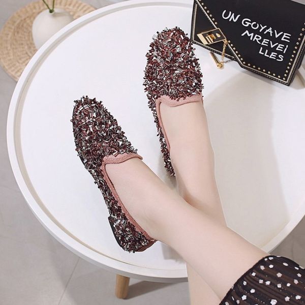 

spring new womens footwear rhinestone peas shoes joker ladies shoes fashion student flats bling zapatos de mujer j14-74, Black