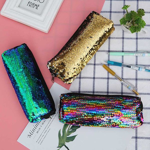 

new glitter mermaid sequins pencil case for girls gift creative stationery pencil box bag school office supply