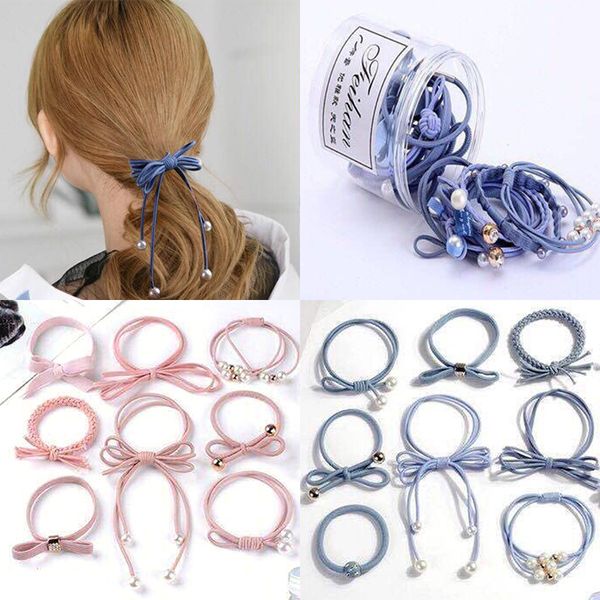 

new 12pcs/set elastic simple ponytail holder hair bands hair ties for women girls stretch pearl solid accessories