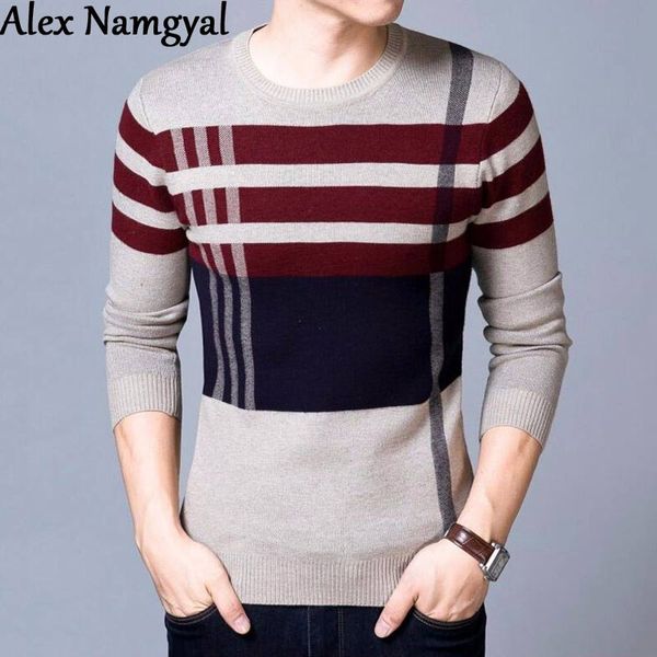 

alexnamgyal new winter men's wool sweater men's casual round neck sweaters 2018 thick slim knitted pullover sweater smt48, White;black