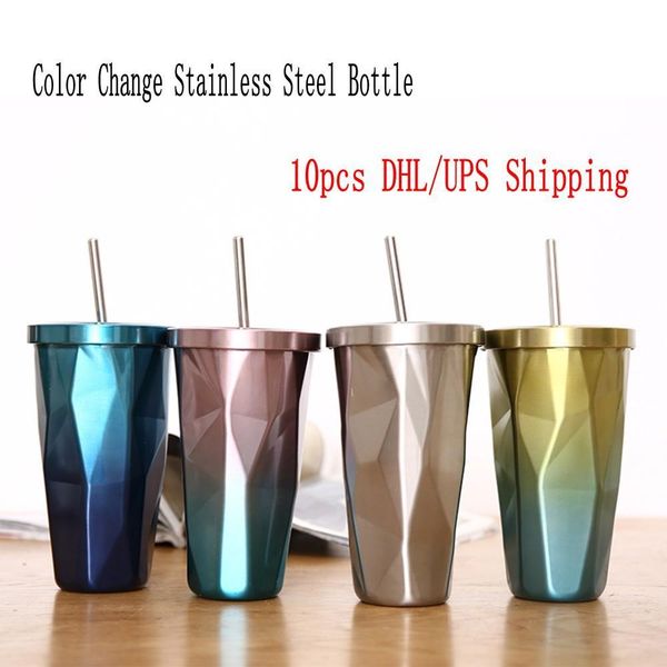 

480ml stainless steel detachable cup change color water bottles insulated tumblers heat protection portable water cup with straw fy4128